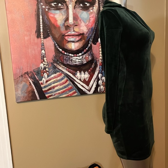 Fashion Nova velour mini dress collared velvet like size xs green sleeves long - Picture 5 of 9